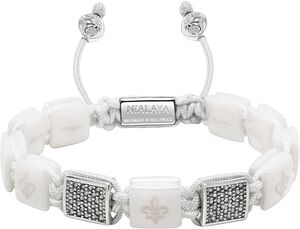 Women's White Ceramic Flatbead Bracelet with Silver CZ