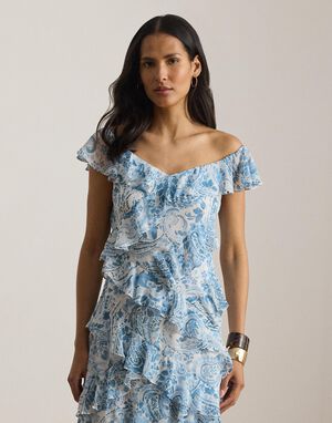Paisley Ruffle-Trim Cocktail Dress