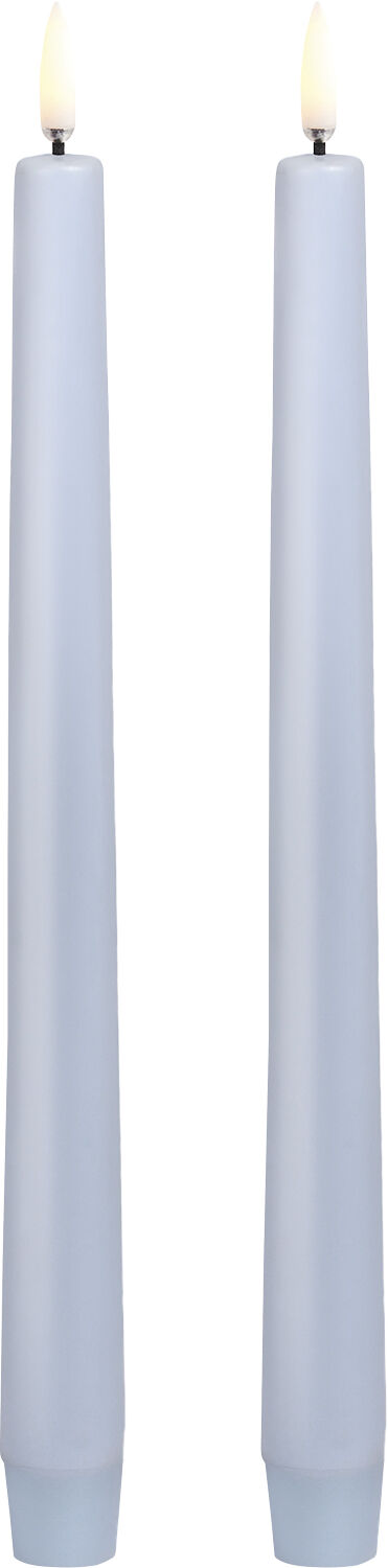 LED taper candle, Skype blue, smooth, 2-pack, 2,3x25 cm