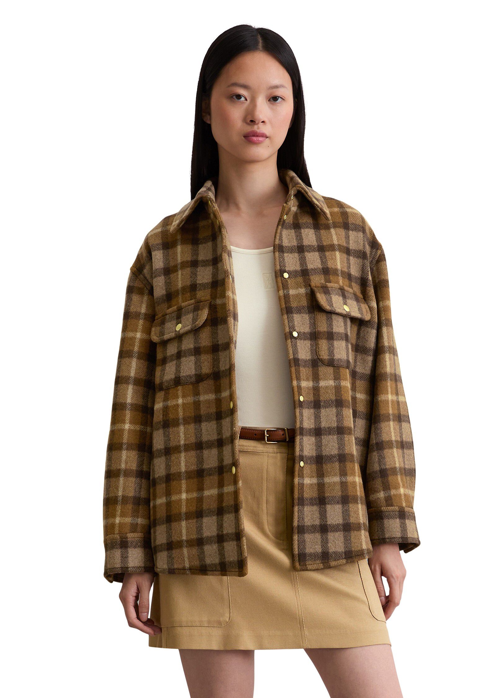 Checked shirt jacket, patched pocke