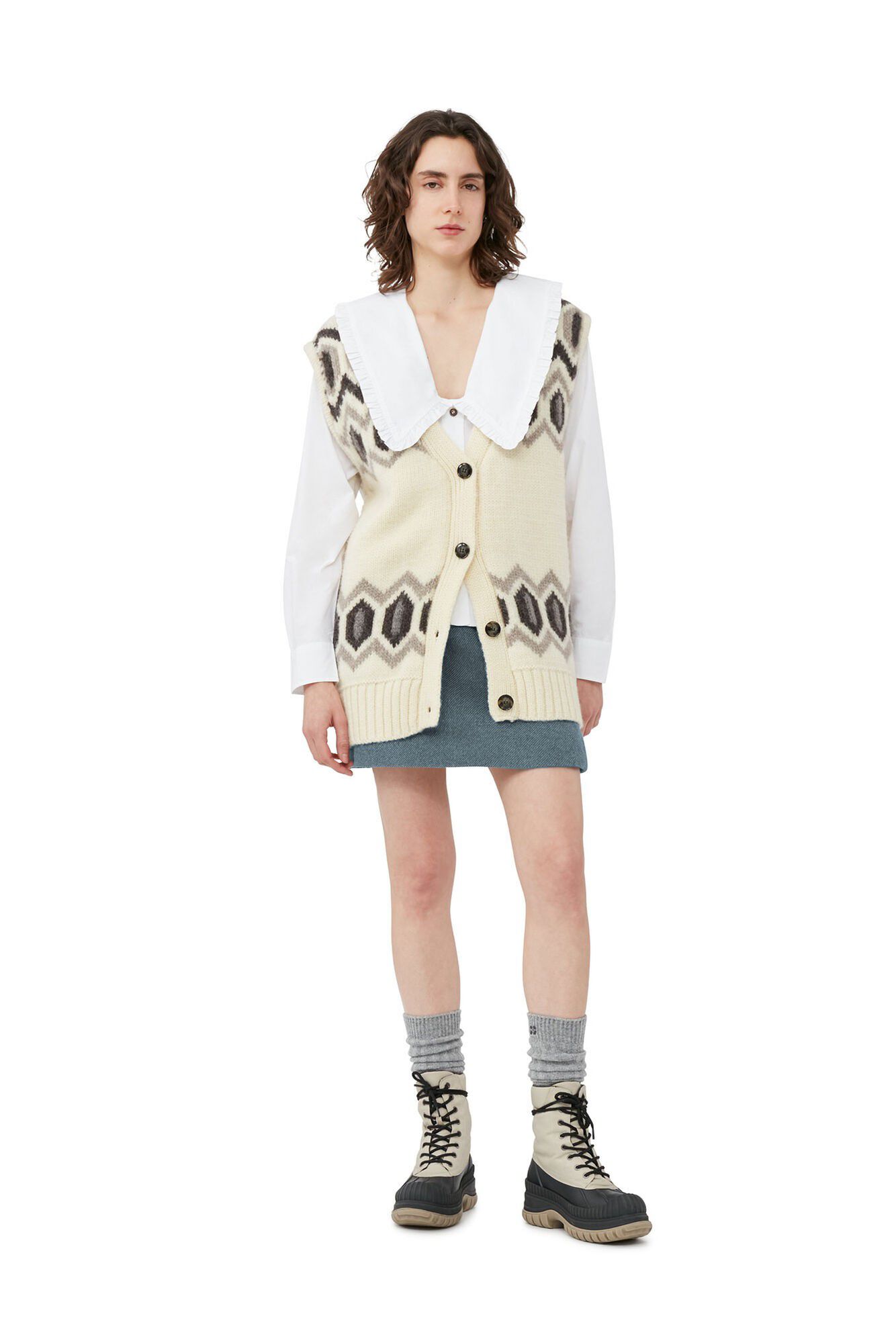 Chunky Graphic Wool Oversized Vest