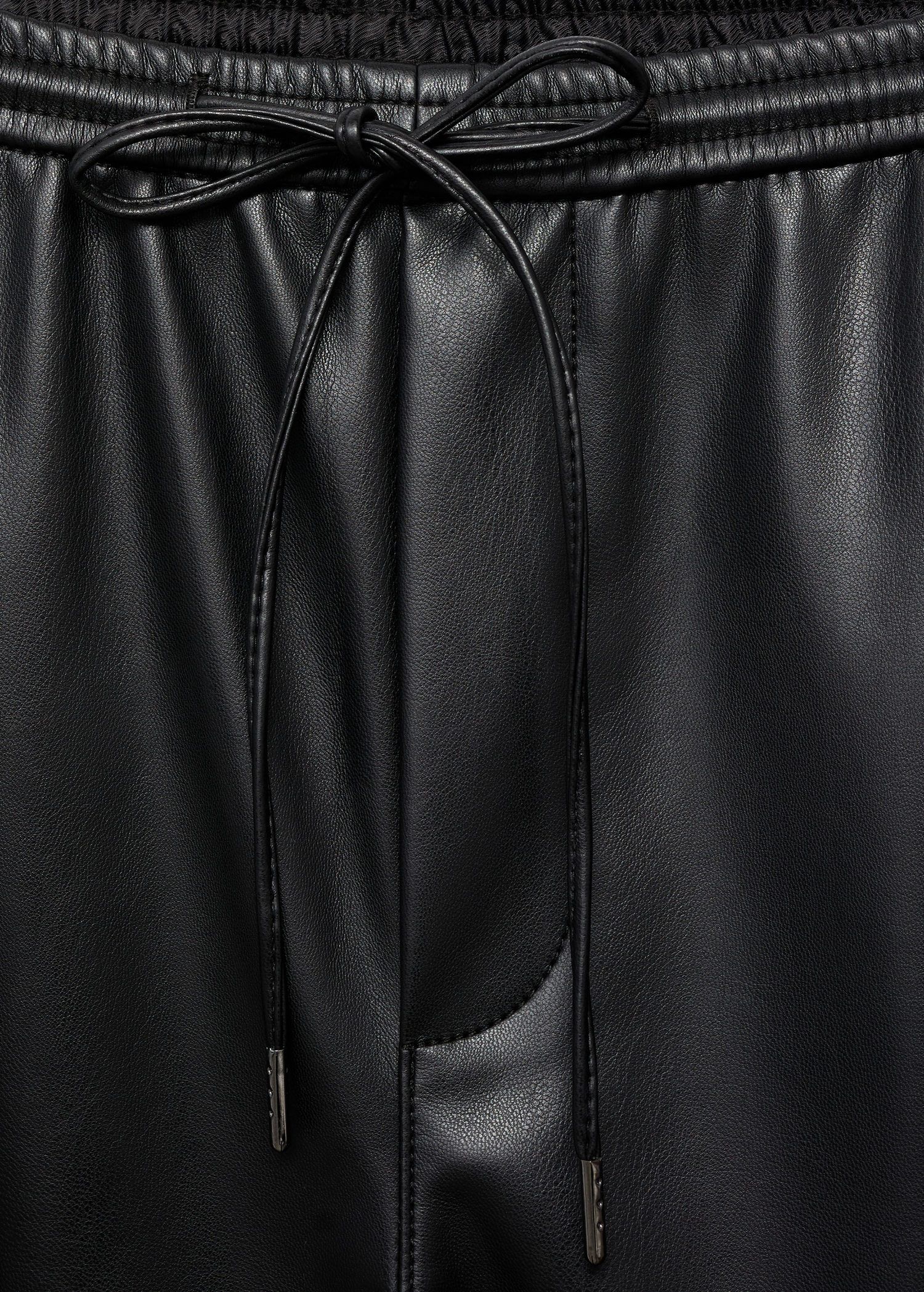 Leather-effect elastic waist trouse