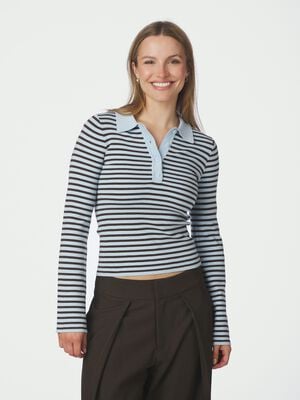 Fannya LS Striped Knit Polo