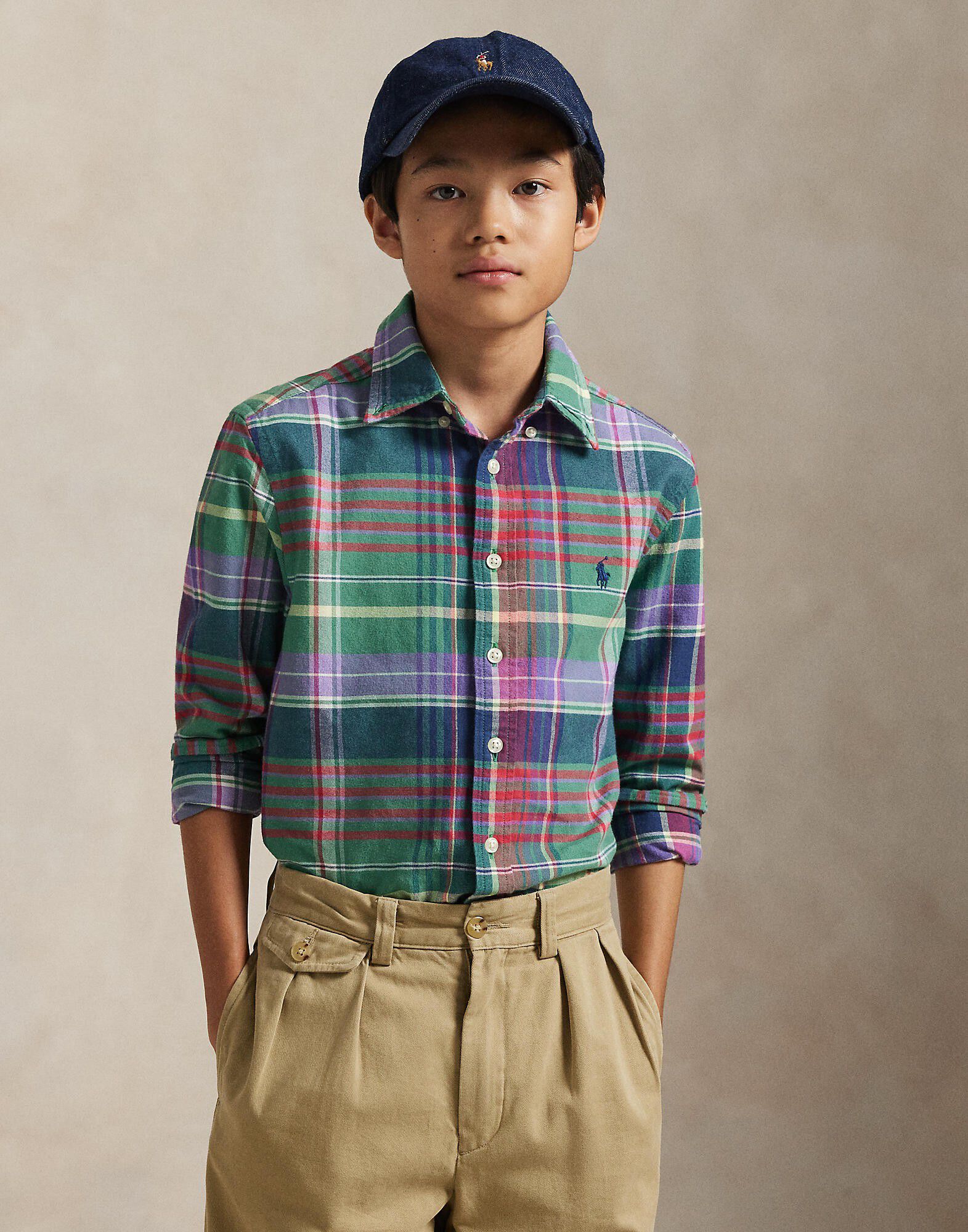 Plaid Brushed Cotton Oxford Shirt Teens