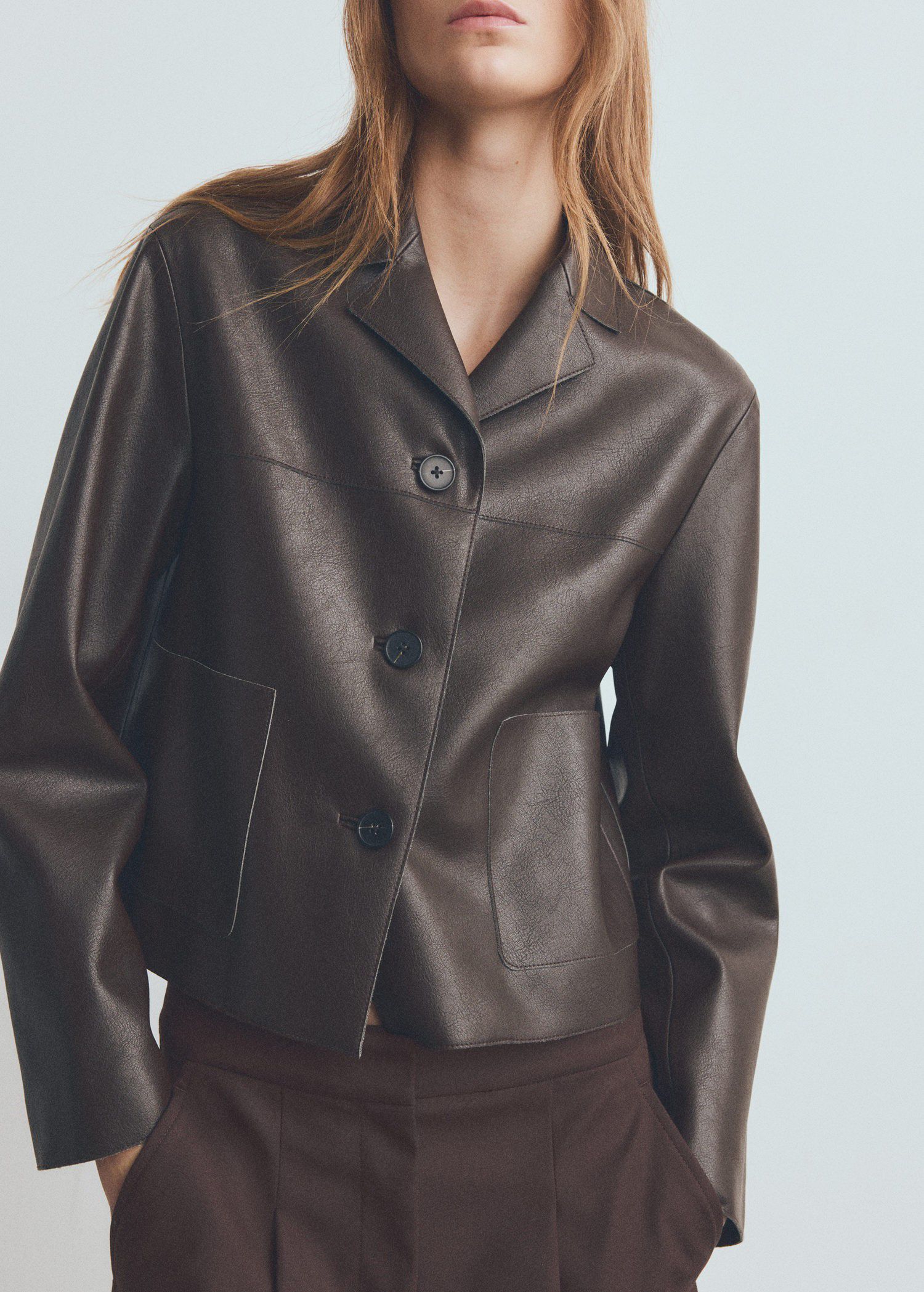 Faux-leather jacket with pockets
