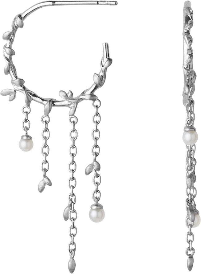 Jungle Ivy pearl hoops - silver