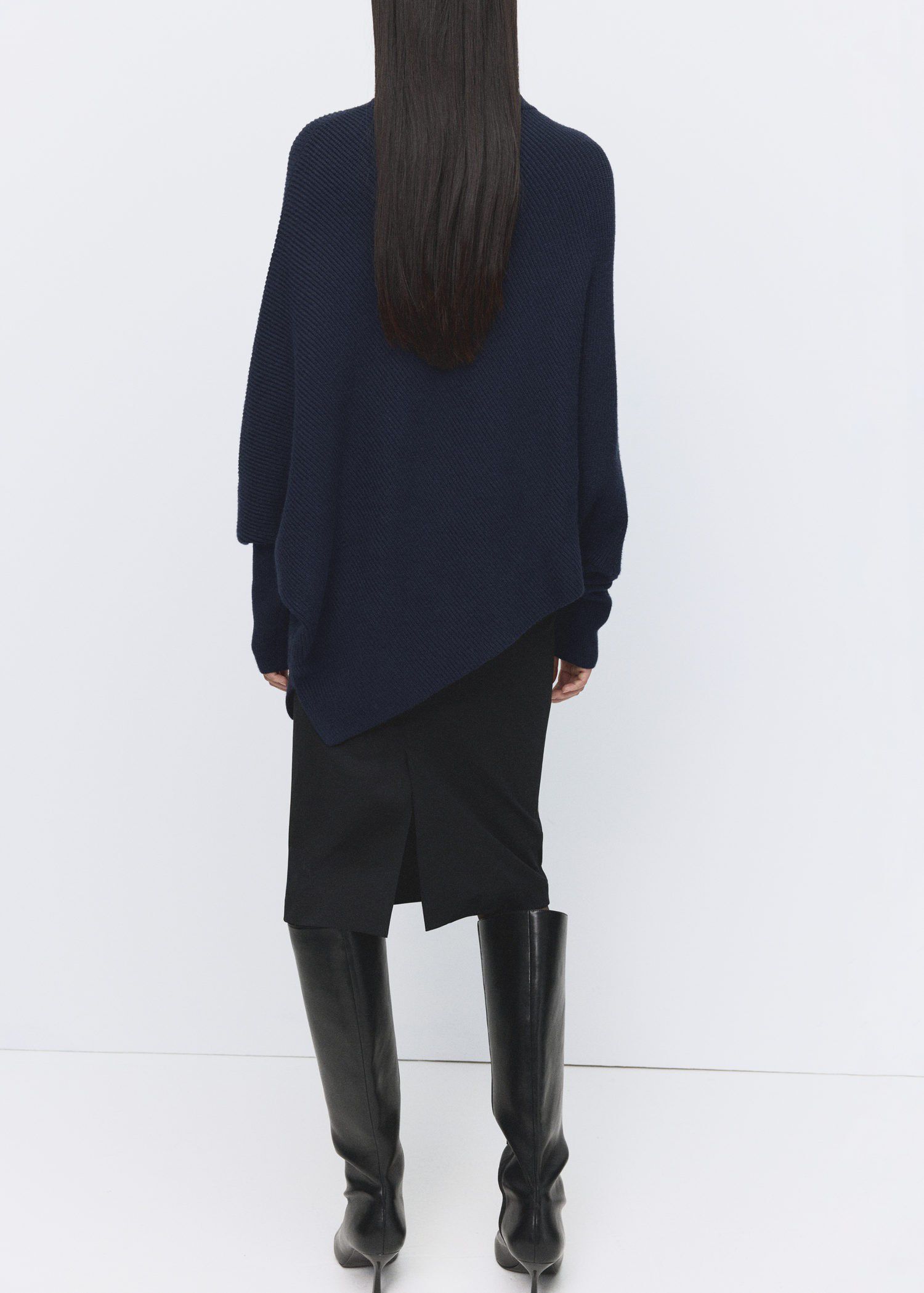 Sweater with asymmetrical roll neck