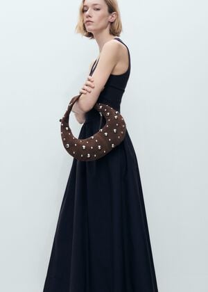 Flared dress in combined fabric