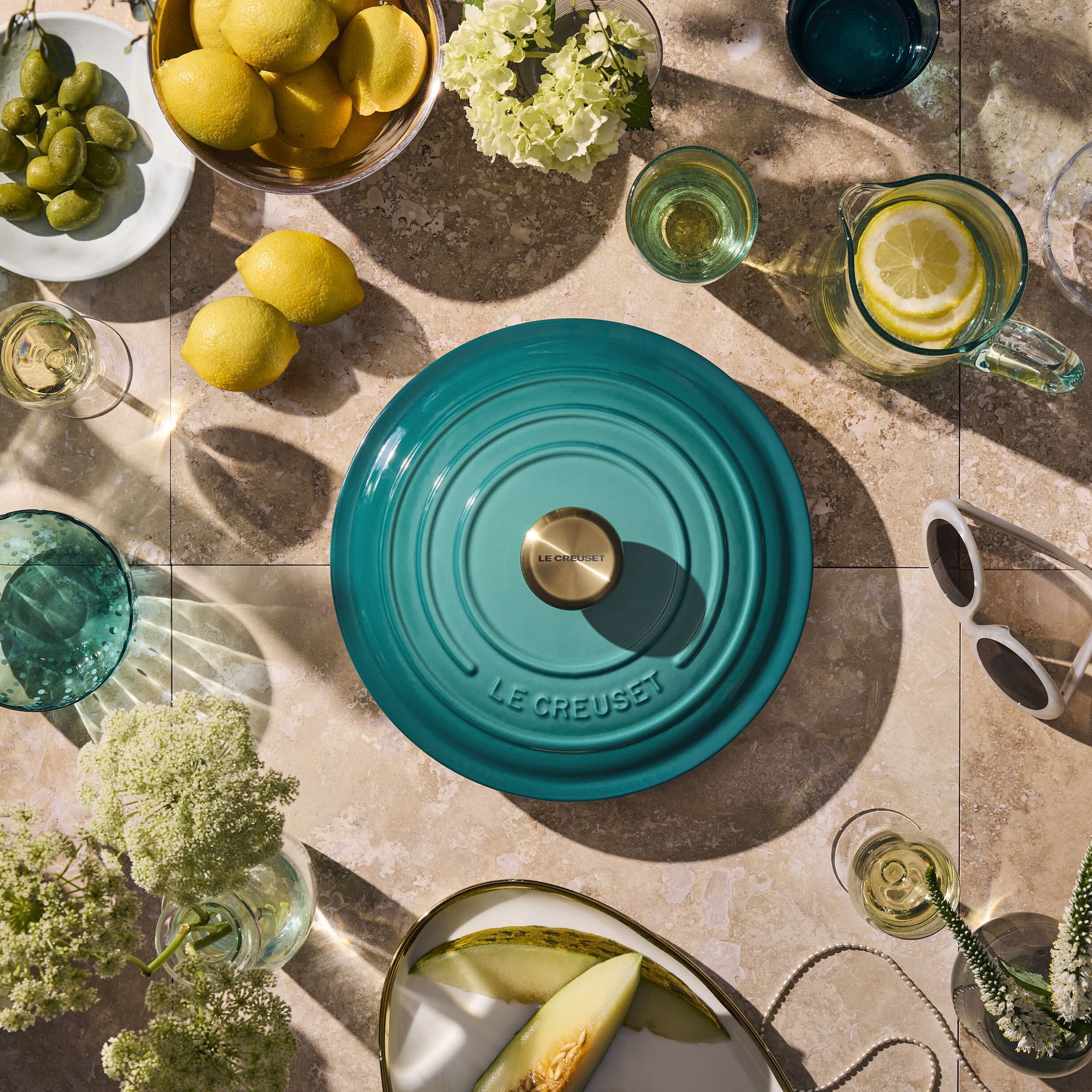 Le Creuset Signature st&oslash;bejern rund gryde 28cm Bleu Riviera