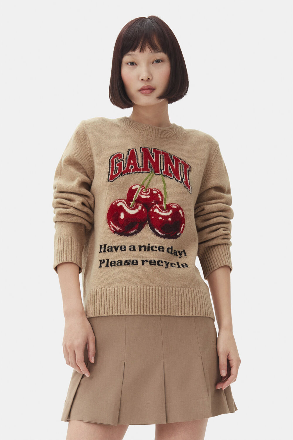 Graphic Wool Mix Cherry Crewneck