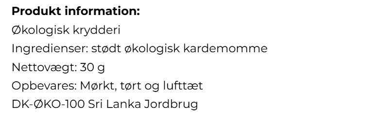 Kardemomme, st&oslash;dt