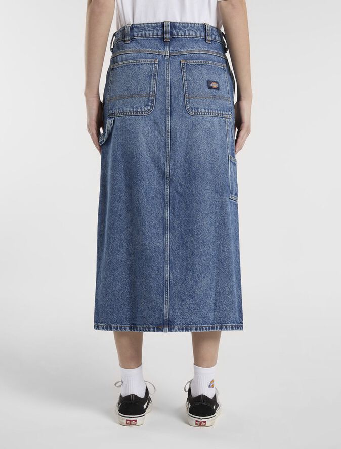 LONG DENIM CARPENTER SKIRT W RINSED