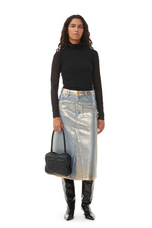 Gold Denim Midi Skirt