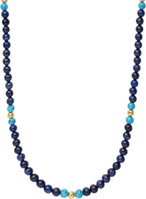 Beaded Necklace with Blue Lapis, Turquoise, and Gold