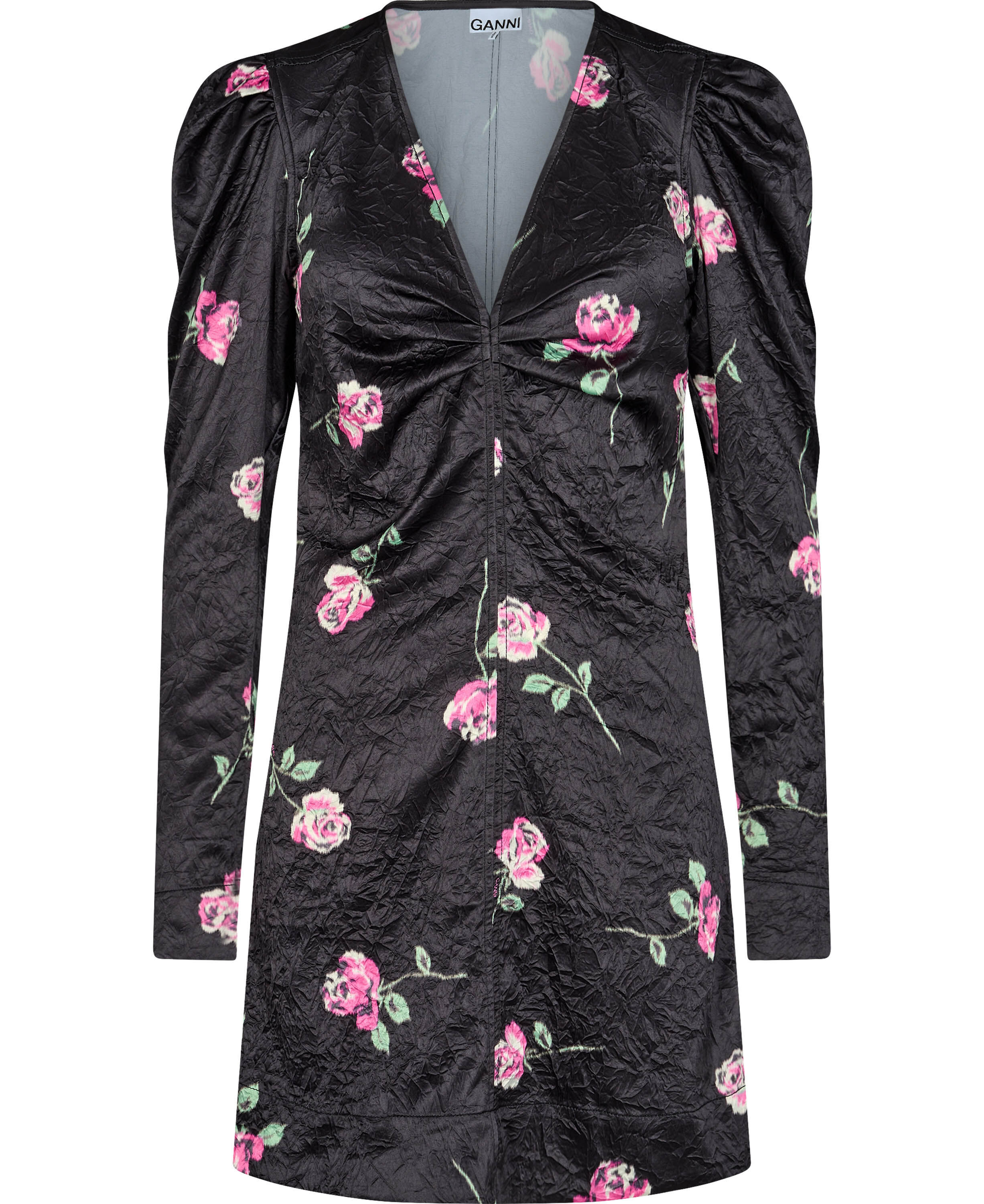 Crinkled Satin V-neck Minikjole