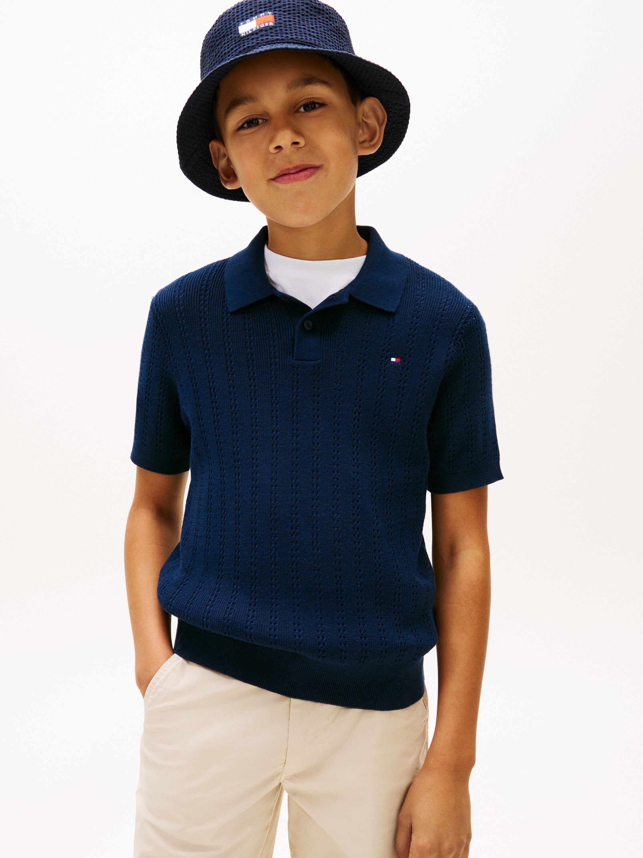 Regular Fit Open Knit Polo Shirt