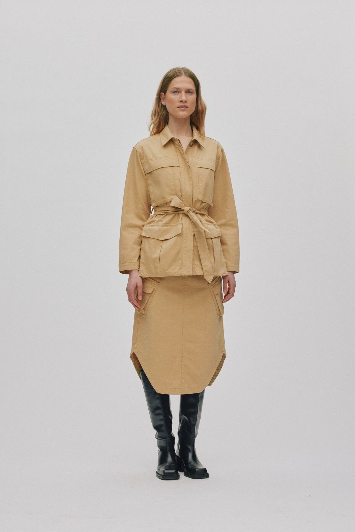 Texture canvas belted jacket - Sien