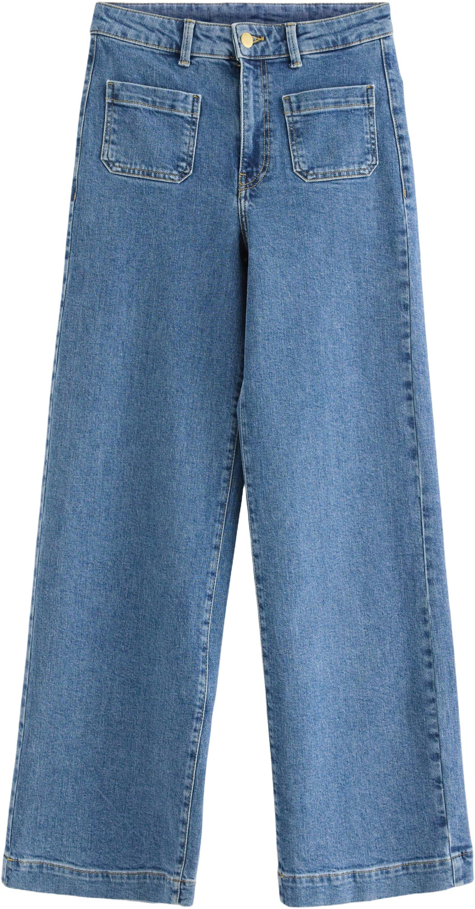 Jeans med h&oslash;y midje i bomullsdenim