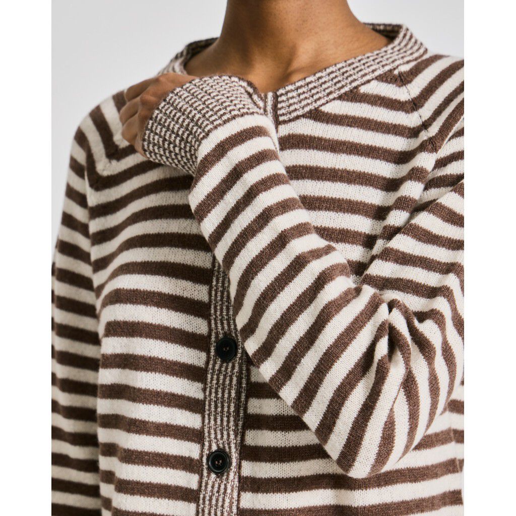 Gry L/S Striped Cardigan Lambswool Knit