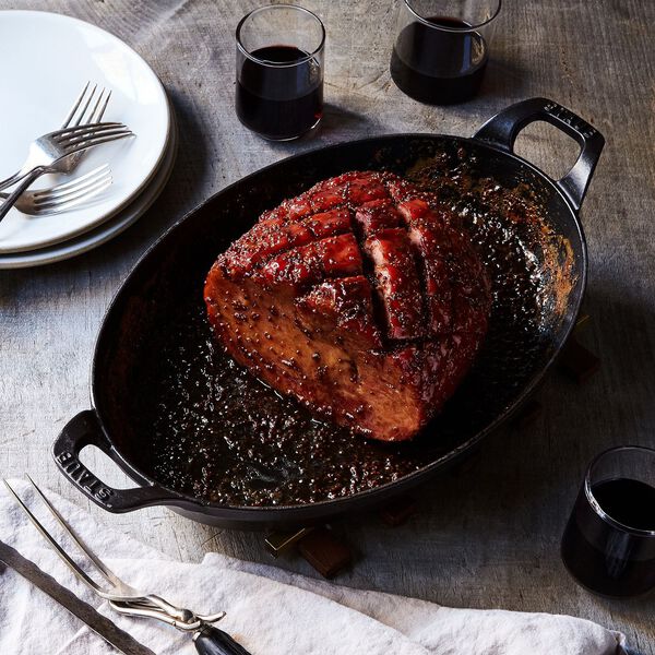 Ovalt fad 32 cm sort støbejern