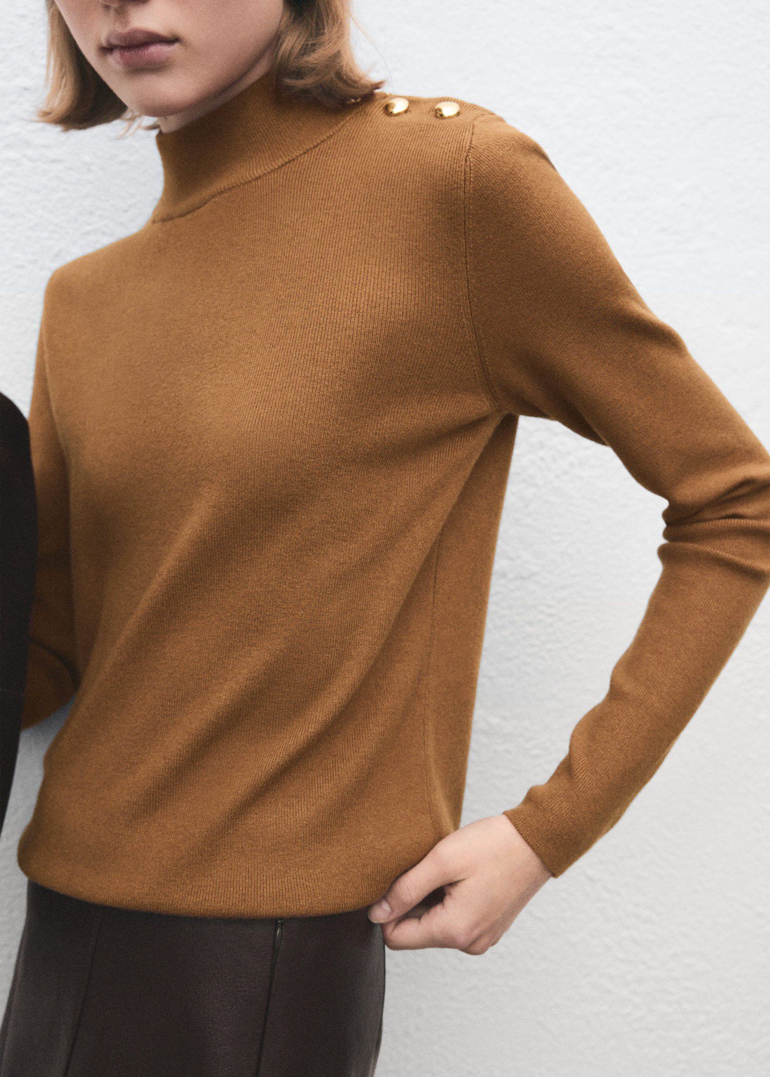 Perkins-neck sweater with button