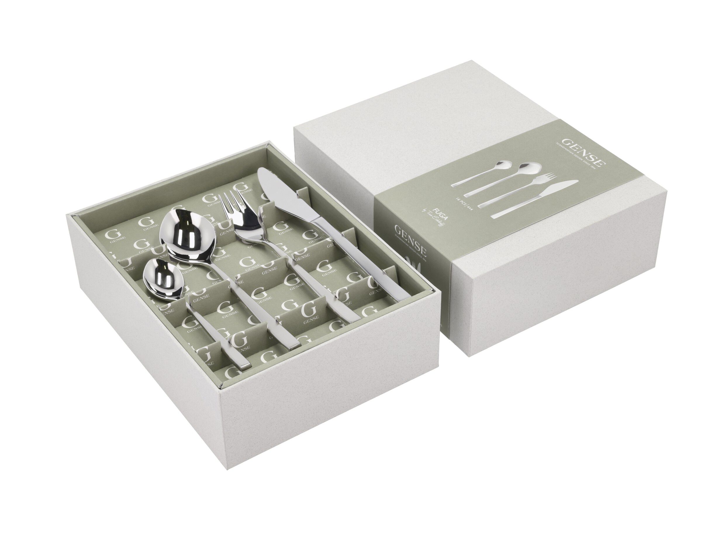 Bestiks&aelig;t Fuga 16 dele Mat/Blankt st&aring;l