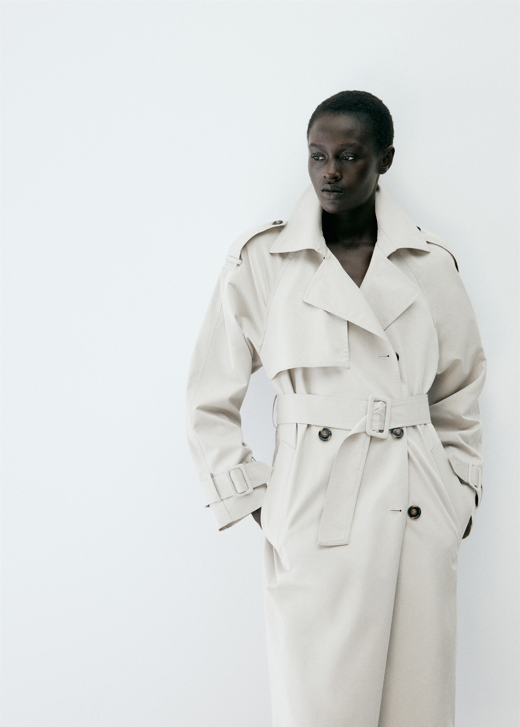 Long double-breasted trench coat