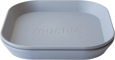 Mushie tallerken i firkantet form 2-pak - Cloud