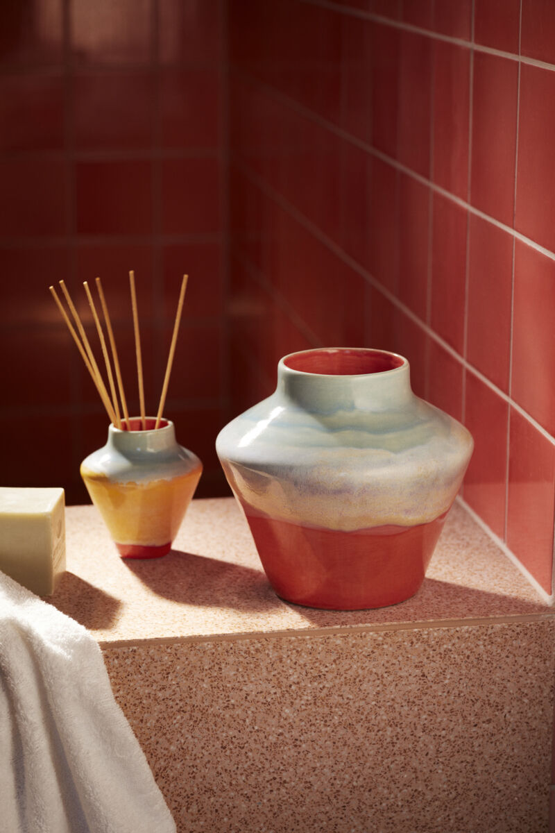 Poppery Vase H12 cm pink/mint/gul