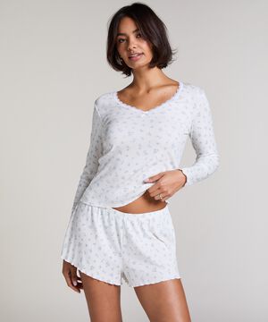 PJ LS SHORT RIB LACE FLOWER