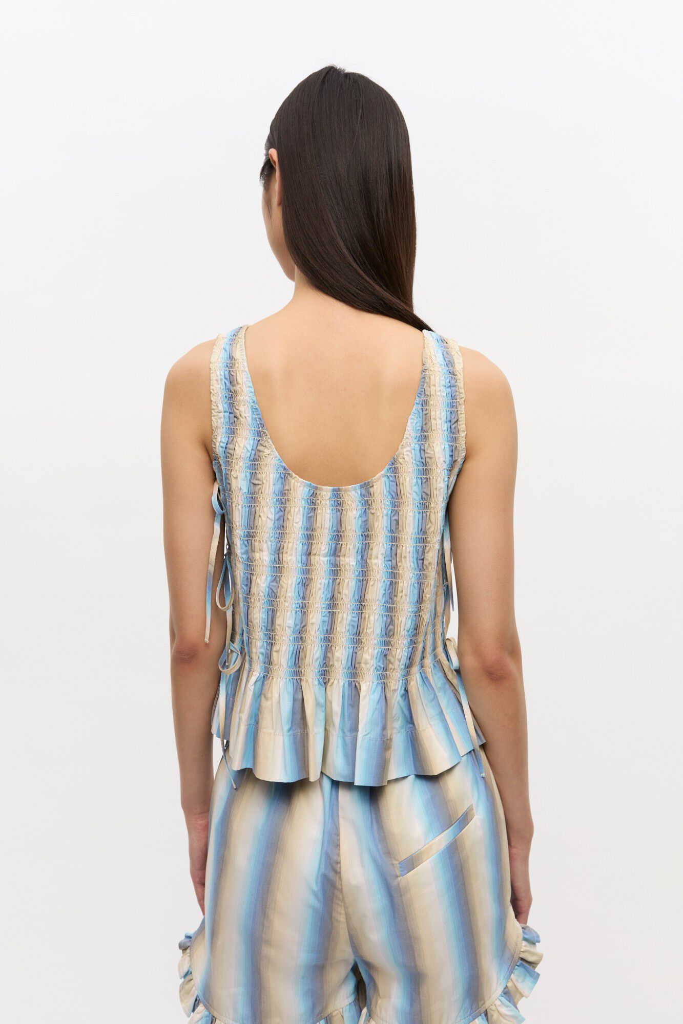Ombre Stripe Smock Tie String Top