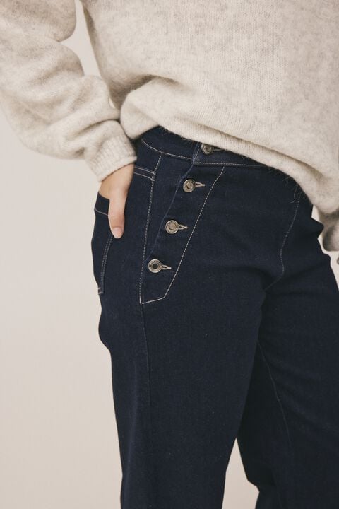 Esther 7 Bukser med lige ben med knappe detalje - GOTS