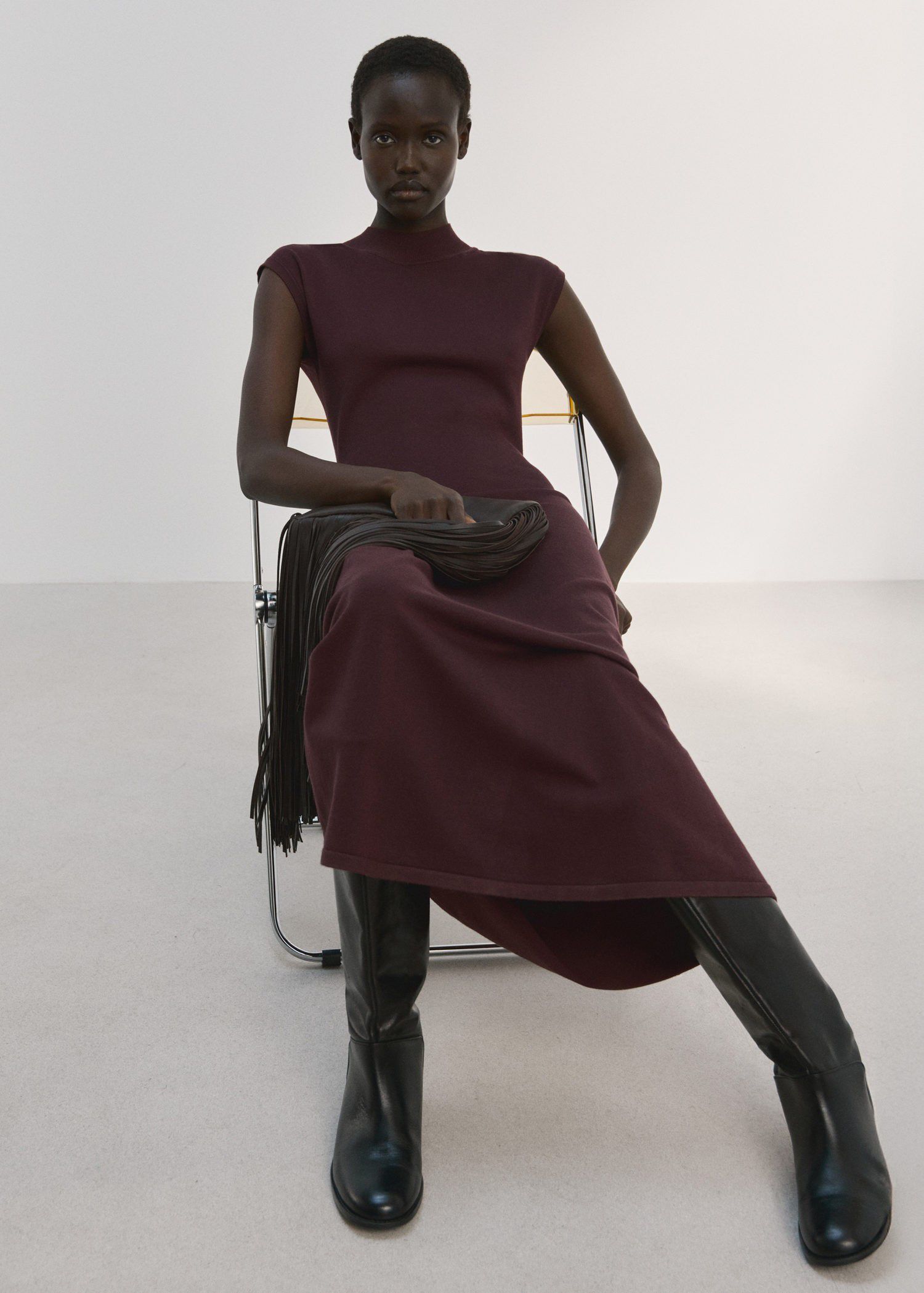 Perkins-neck knitted dress