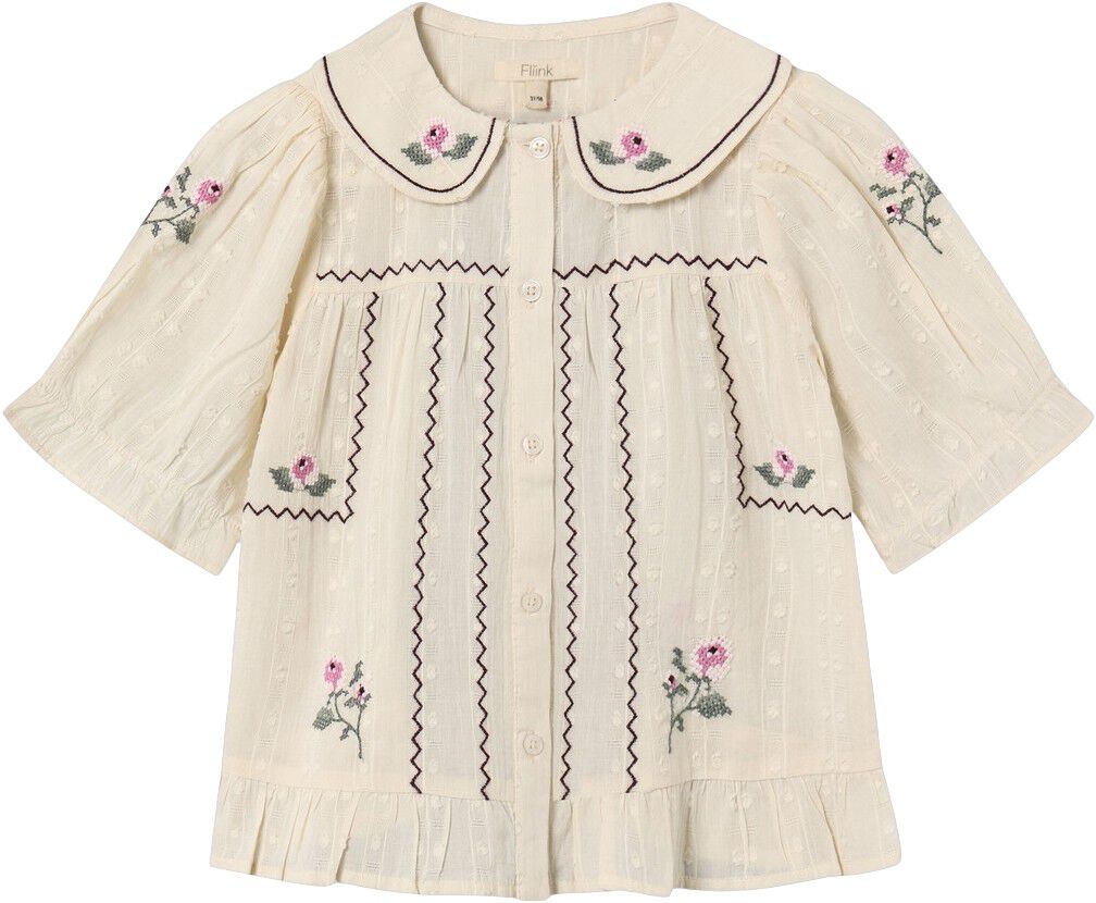 DOBBY SS ROSE EMBR BLOUSE