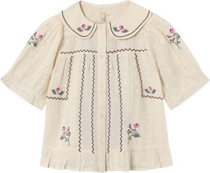 DOBBY SS ROSE EMBR BLOUSE