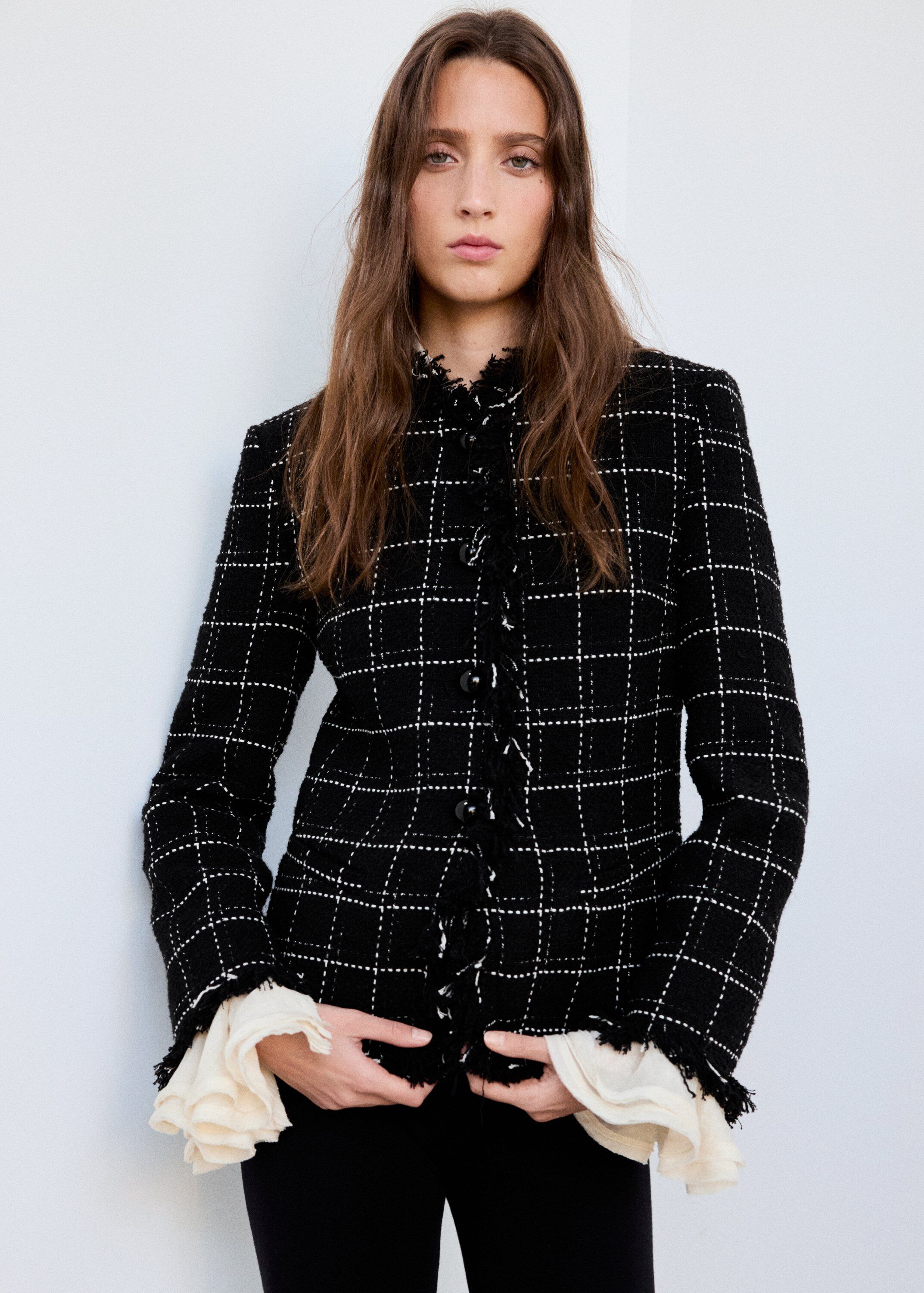 Fringed tweed blazer