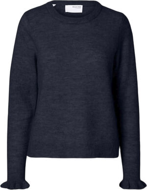 SLFLULU LS WOOL KNIT FRILL CUFF O-NECK N