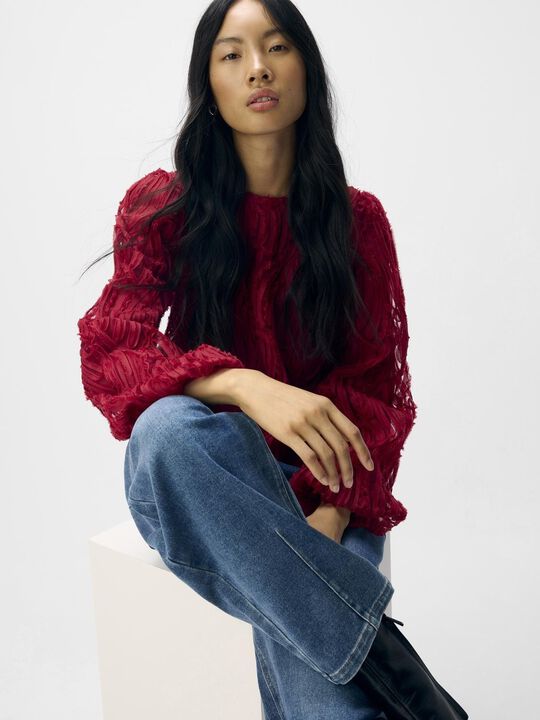 Objlucie L/S Re O-Neck Top Noos, Karanda Red, 34 Objlucie L/S Re O-Neck Top Noos, Karanda Red, 34