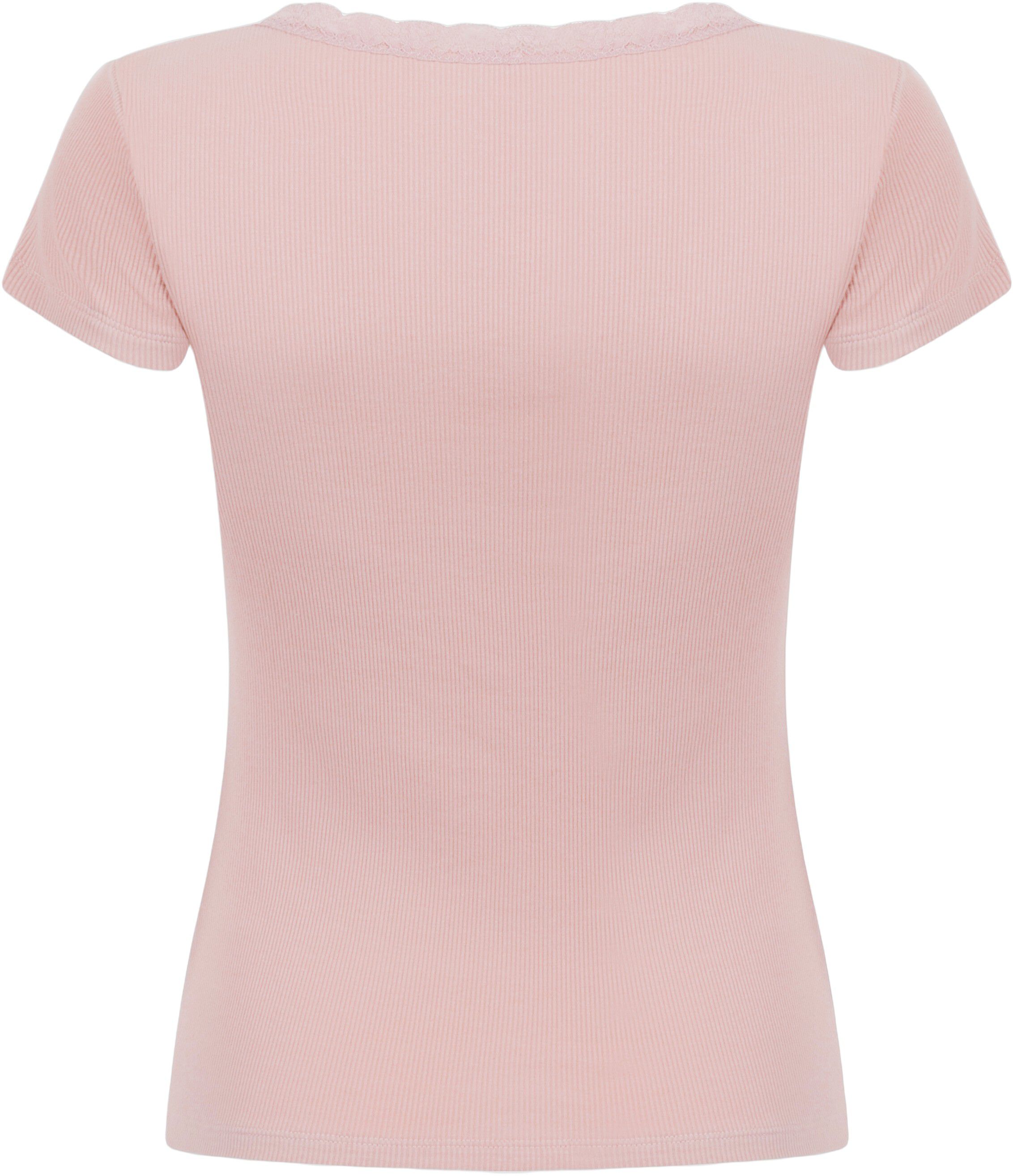 PJ SS RIB LACE CONTRAST