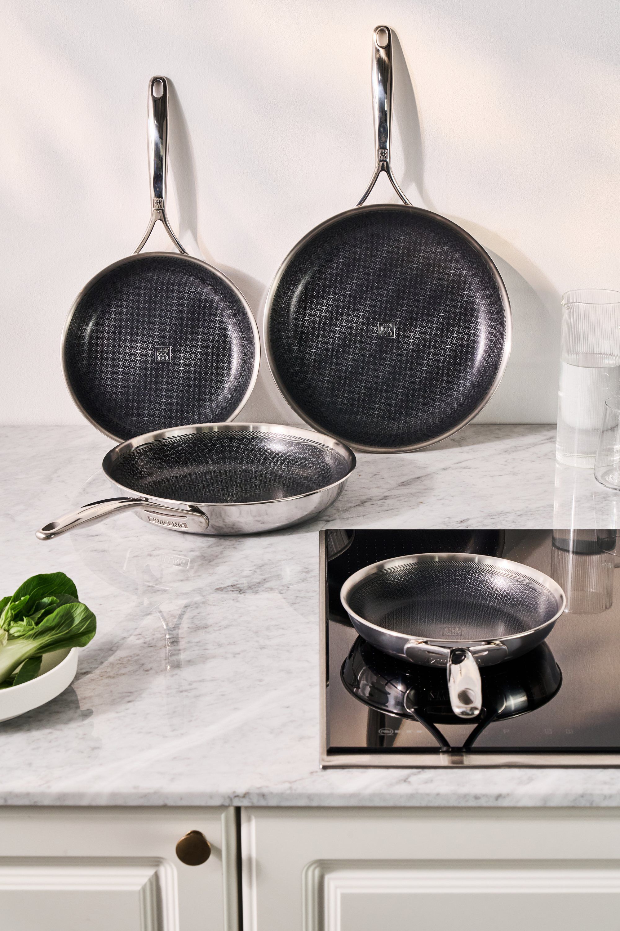 Fry pan set 3-pcs, 18/10 stainless steel