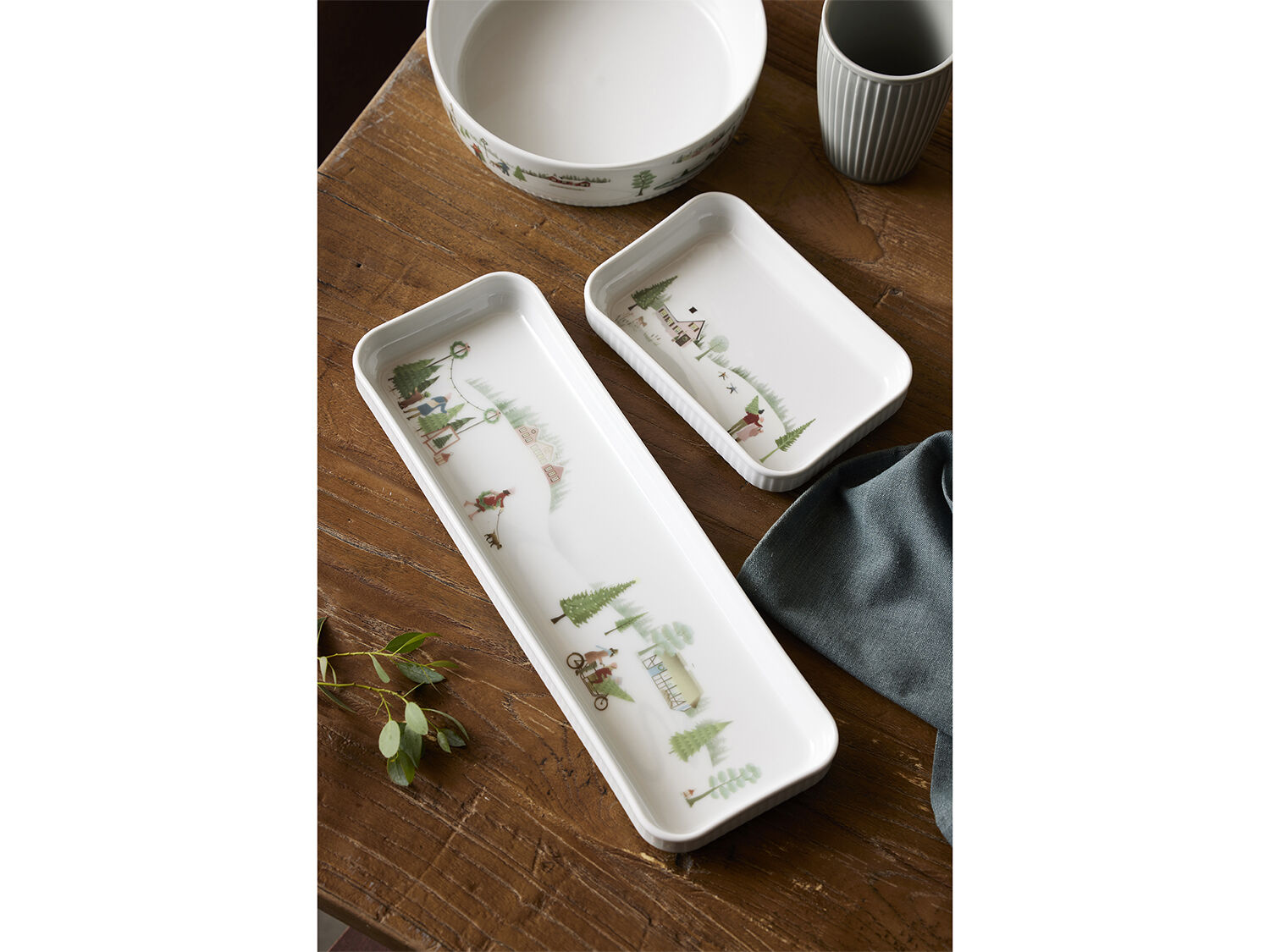 Fad rektangul&aelig;rt Vinter 36 x 12 cm Hvid Ovnfast porcel&aelig;n