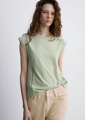 Embroidered cutwork cotton T-shirt