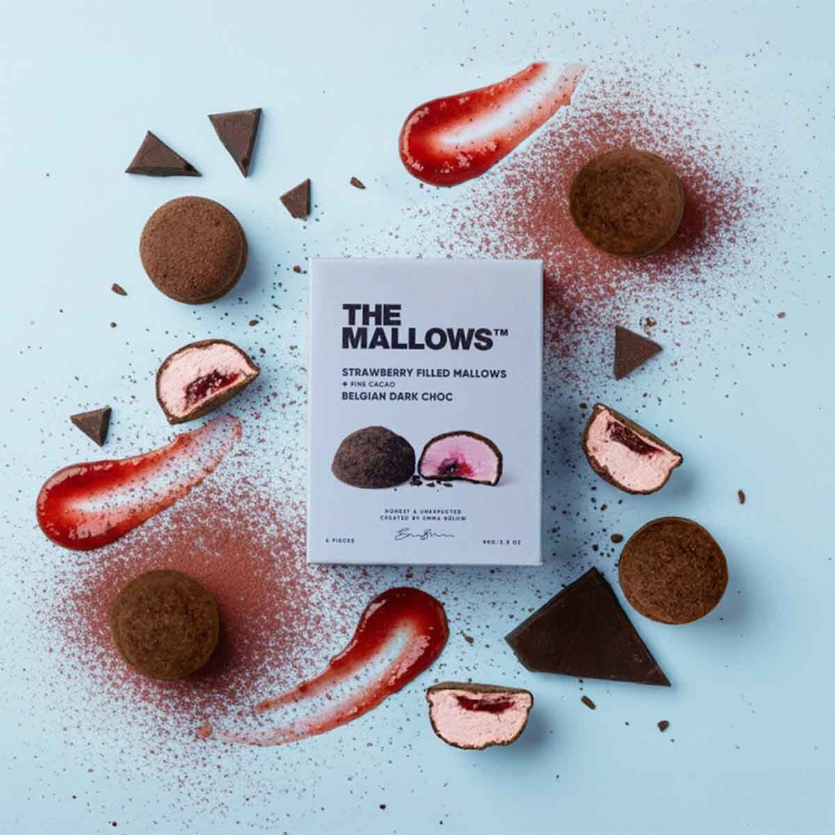 Strawberry Filled Mallows + Fine Cacao & Belgian Dark Chocolate