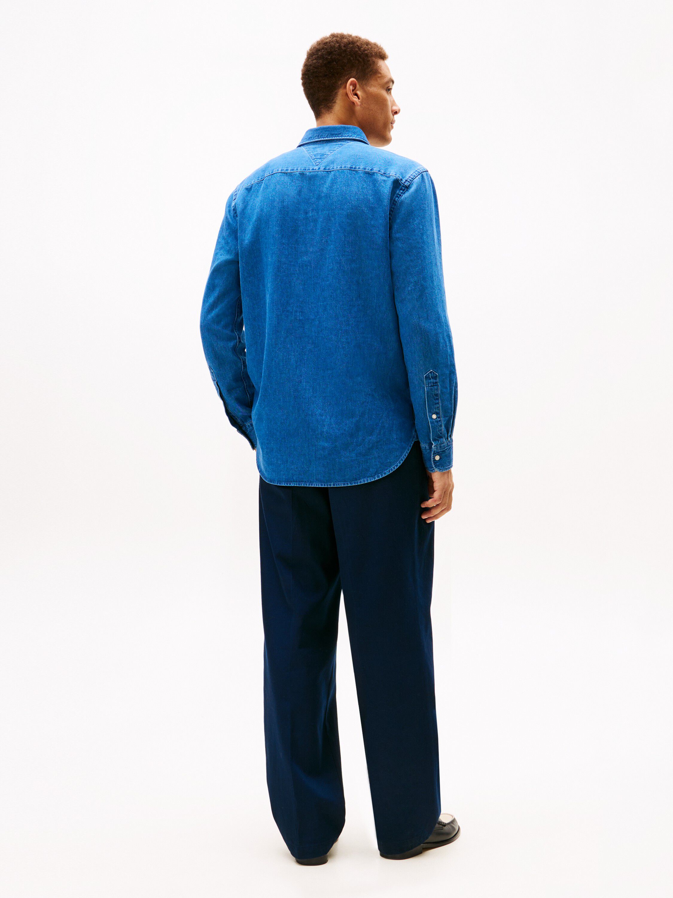 Regular Fit Flag Embroidery Denim Shirt