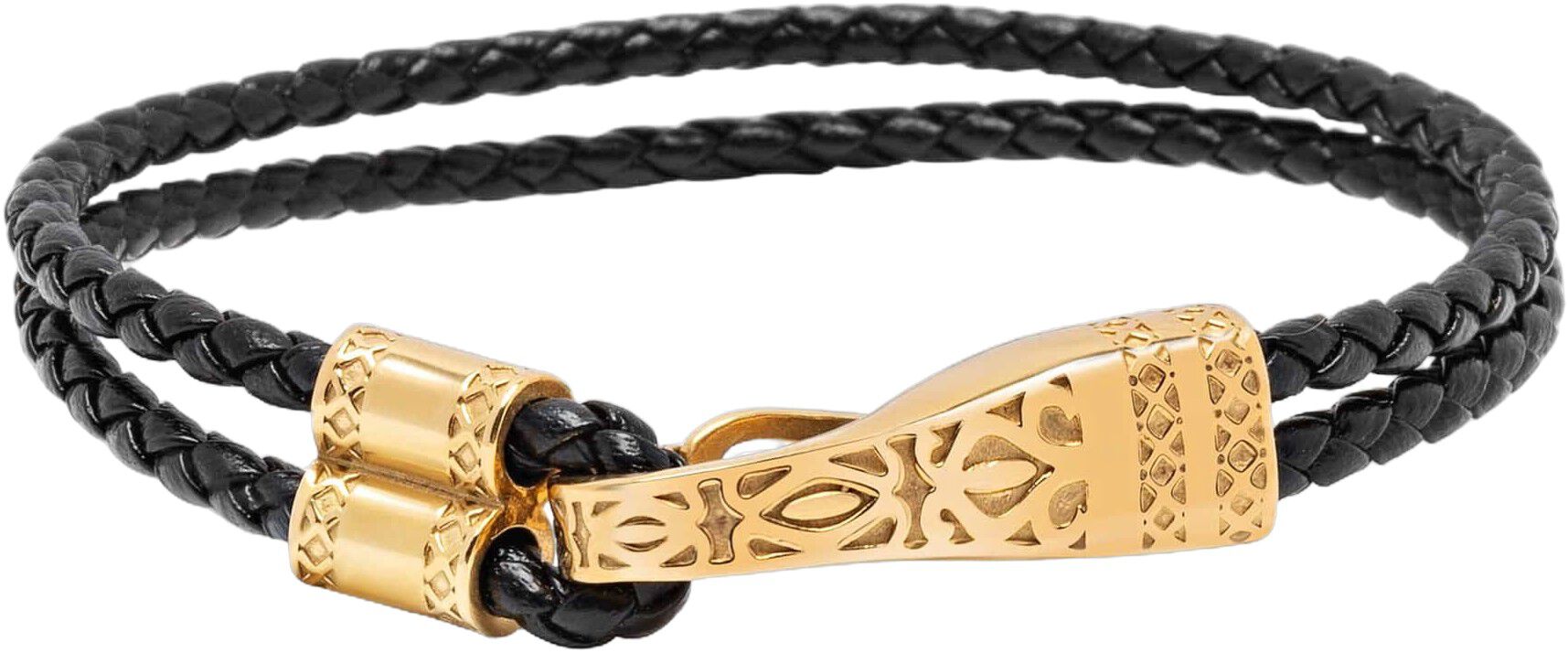 Black Leather Bracelet with Gold Clasp