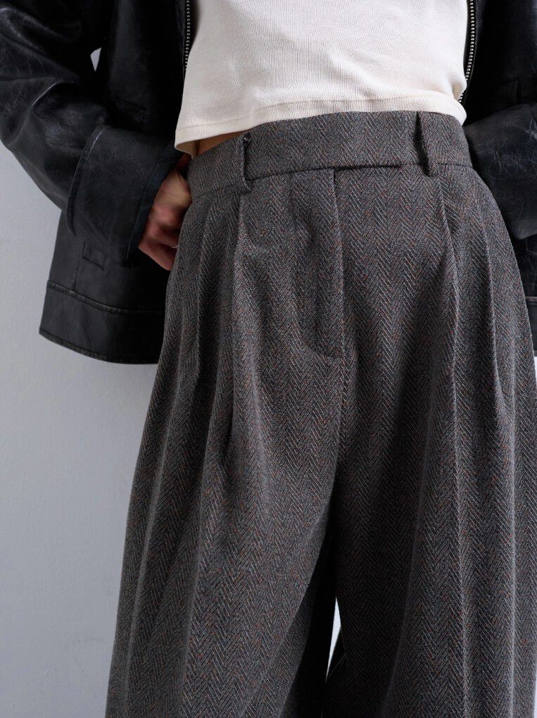 TSPIL PLEAT HERRINGBONE TROUSERS
