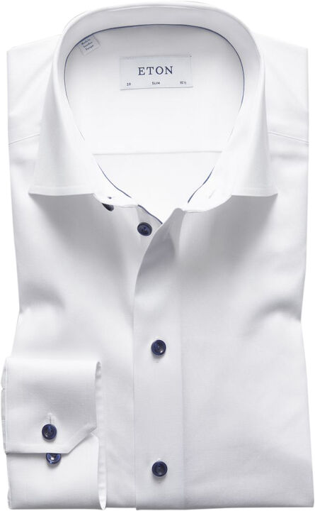White Twill Shirt Dark Blue Details - Slim Fit