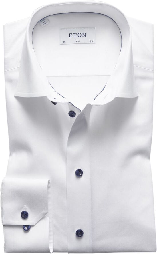 White Twill Shirt Dark Blue Details - Slim Fit