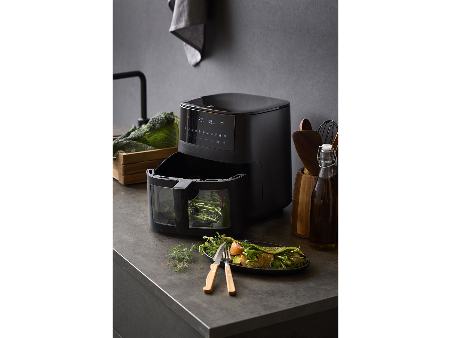 Airfryer m/vindue 1650 watt 6,5 liter Mat sort