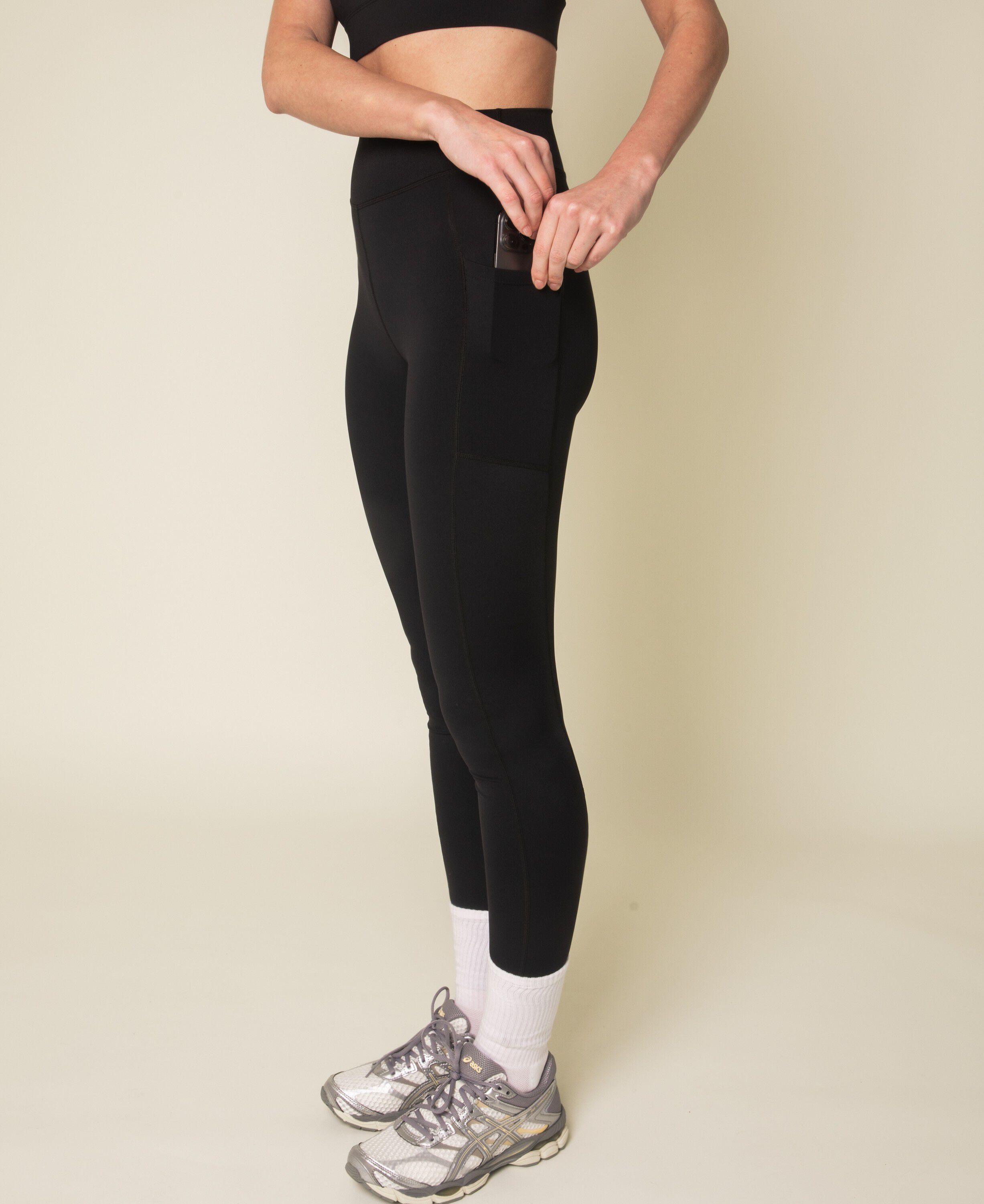 Umbria h&oslash;jtaljet leggings med lomme - Nero